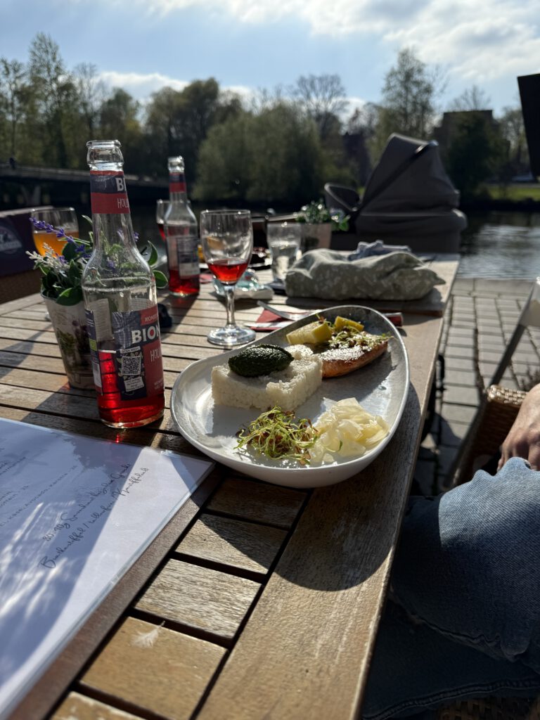 200g gegrillter Sockeye Lachs, mit wechselnden Beilagen, Sauerkraut, Wermutstropfen, Zitrone
